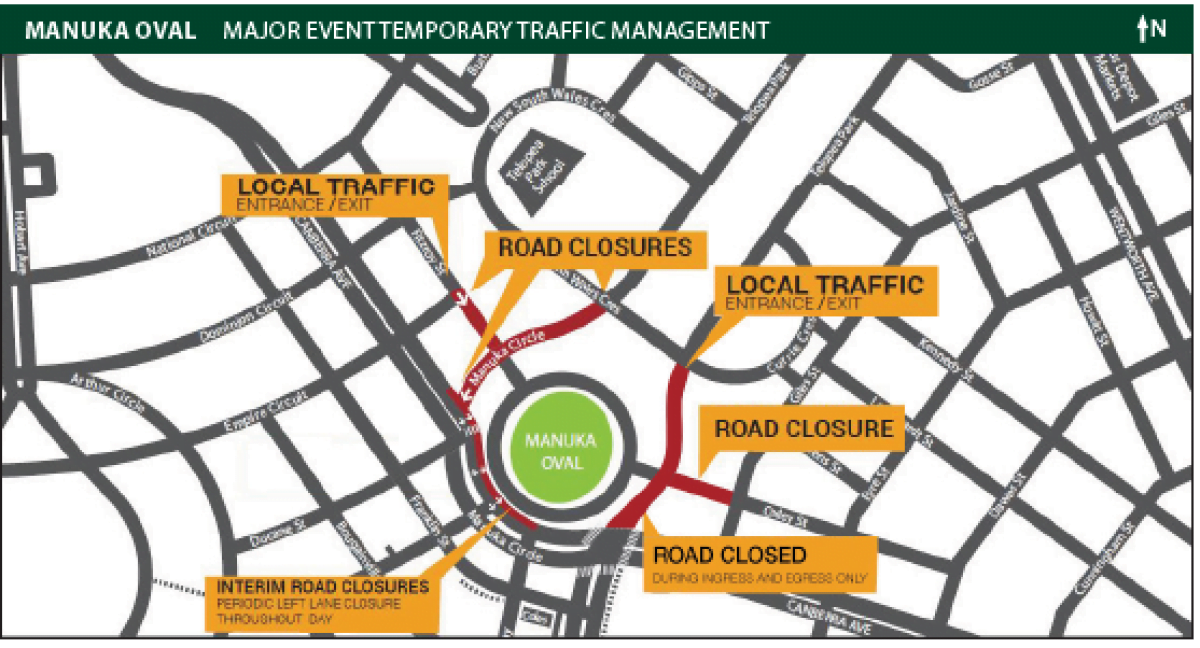 Manuka Oval Road Closures Map Enlarged 