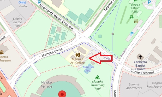 Location of disabled parking at Manuka Oval - between Manuka Pool and the Arts Centre