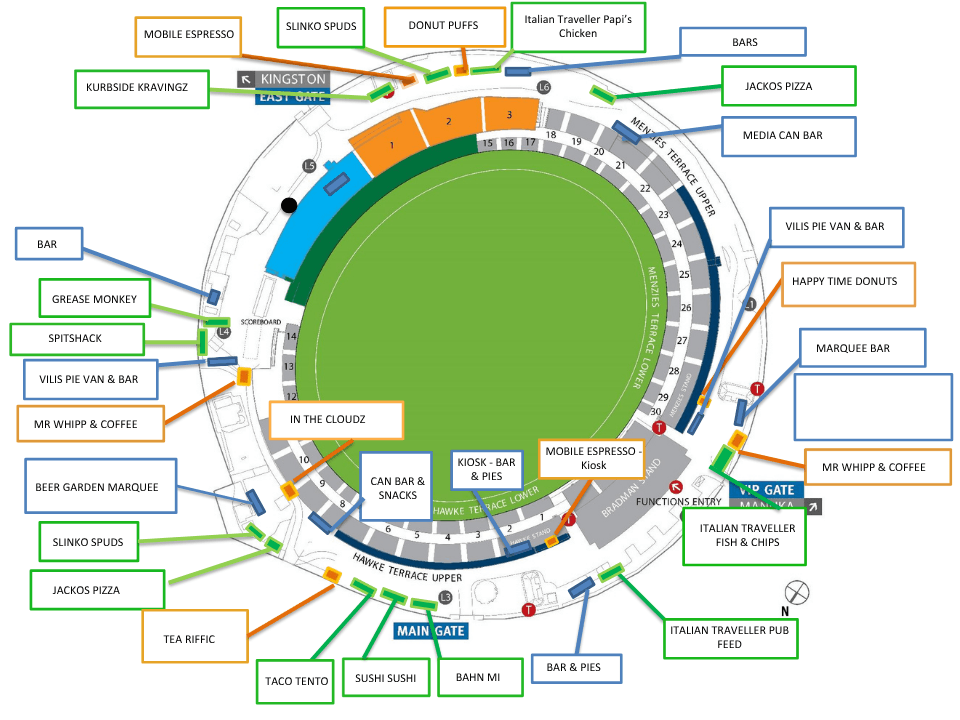 Food trail for the AFL Giants v Dockers match 4 July 2026