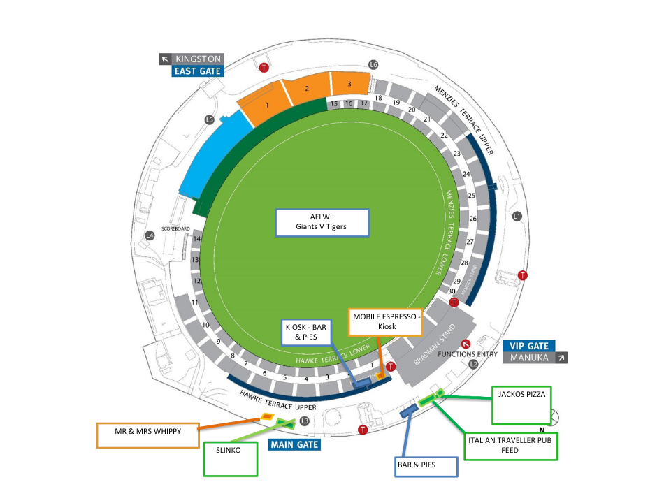 AFLW Giants v Tigers food outlets